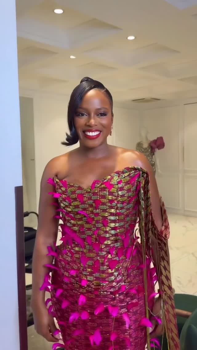 Boatemaa: Soft glam with bold red lips for the birthday girl.